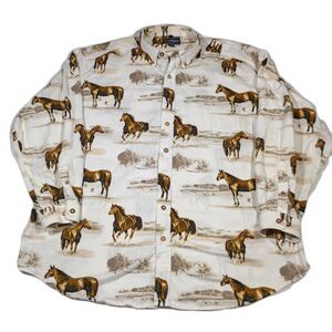 Bit And Bridle Horse Print Men's Button Down Shirt Men's 2XLT Tall Western